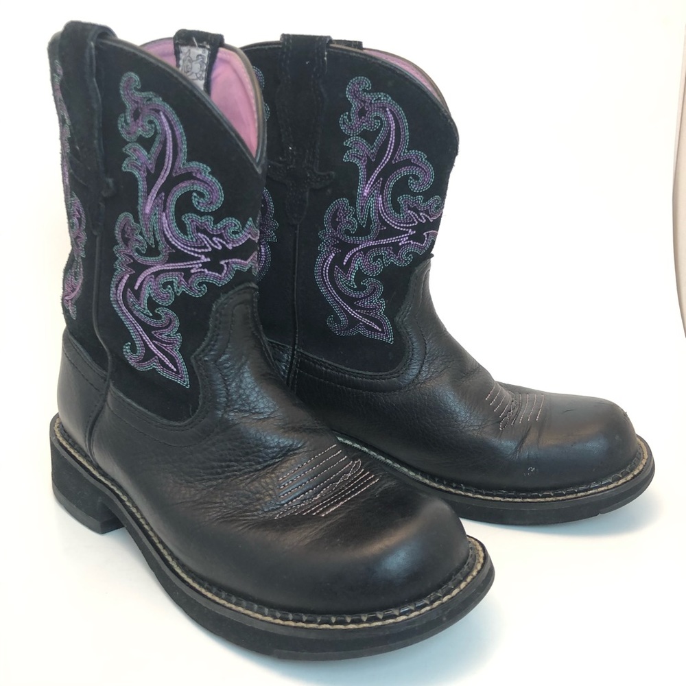 ARIAT | Fatbaby II Black Leather Boots w/ Purple